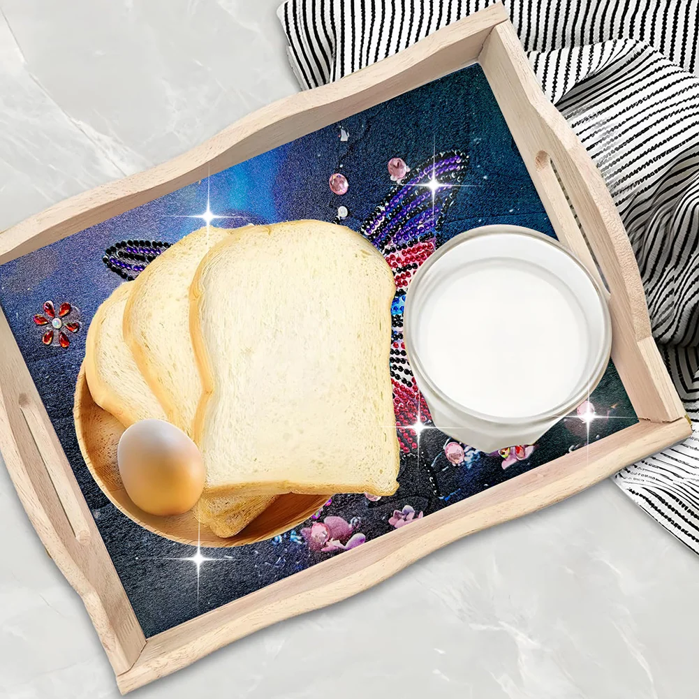 DIY Butterfly Wooden 5D Diamond Painting Tray Art Craft with Handles for Home Decor