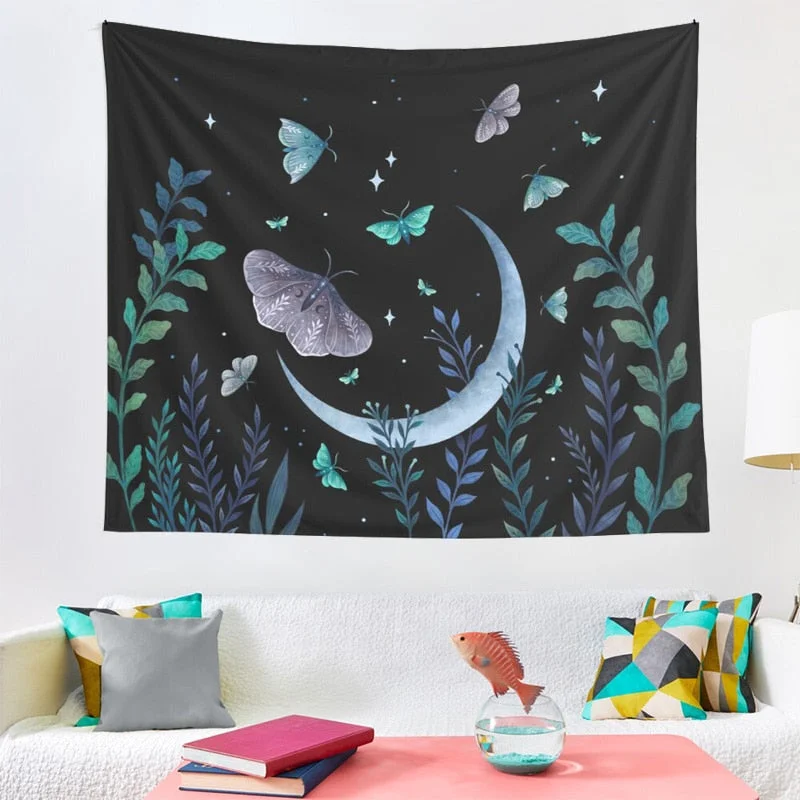 Psychedelic butterfly tapestry Moon Flowers Plants Pattern Blanket Tapestryhome decoration wall blanket tapestry bedroom wall