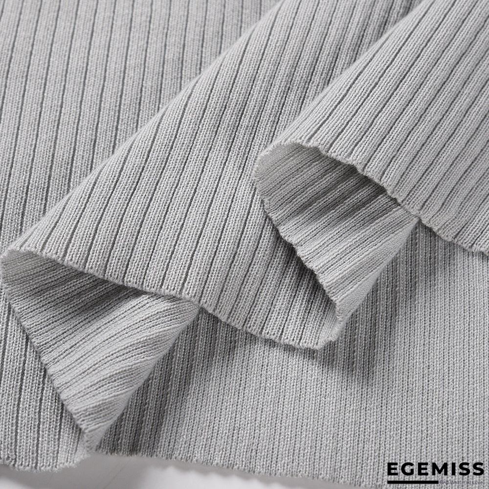 Bubble Long Sleeve Knitted Skirt Medium Long Wool Dress Black Dresses | EGEMISS