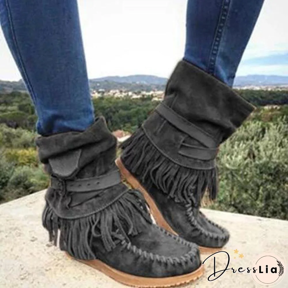 Winter Pure Color Tassels Boot