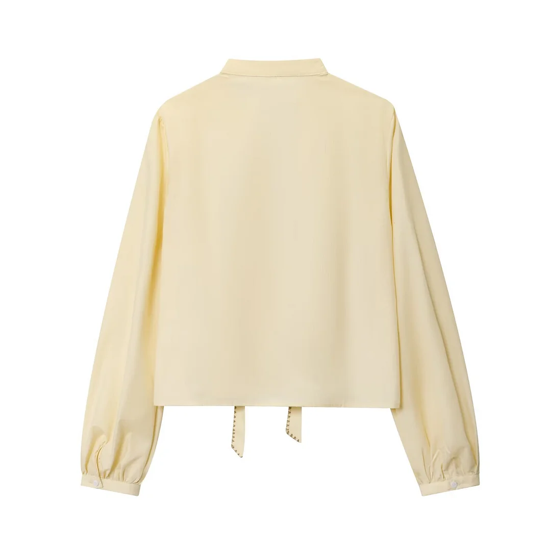 Nigikala Nigikala New Fashion Temperament Bow Striped House Silk Lining Long-Sleeved Shirt 1971160