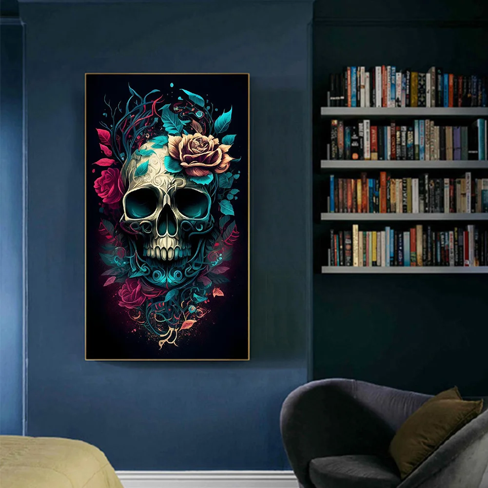 Diamond Painting - Full Round Drill - Flower Skull(40*70cm)