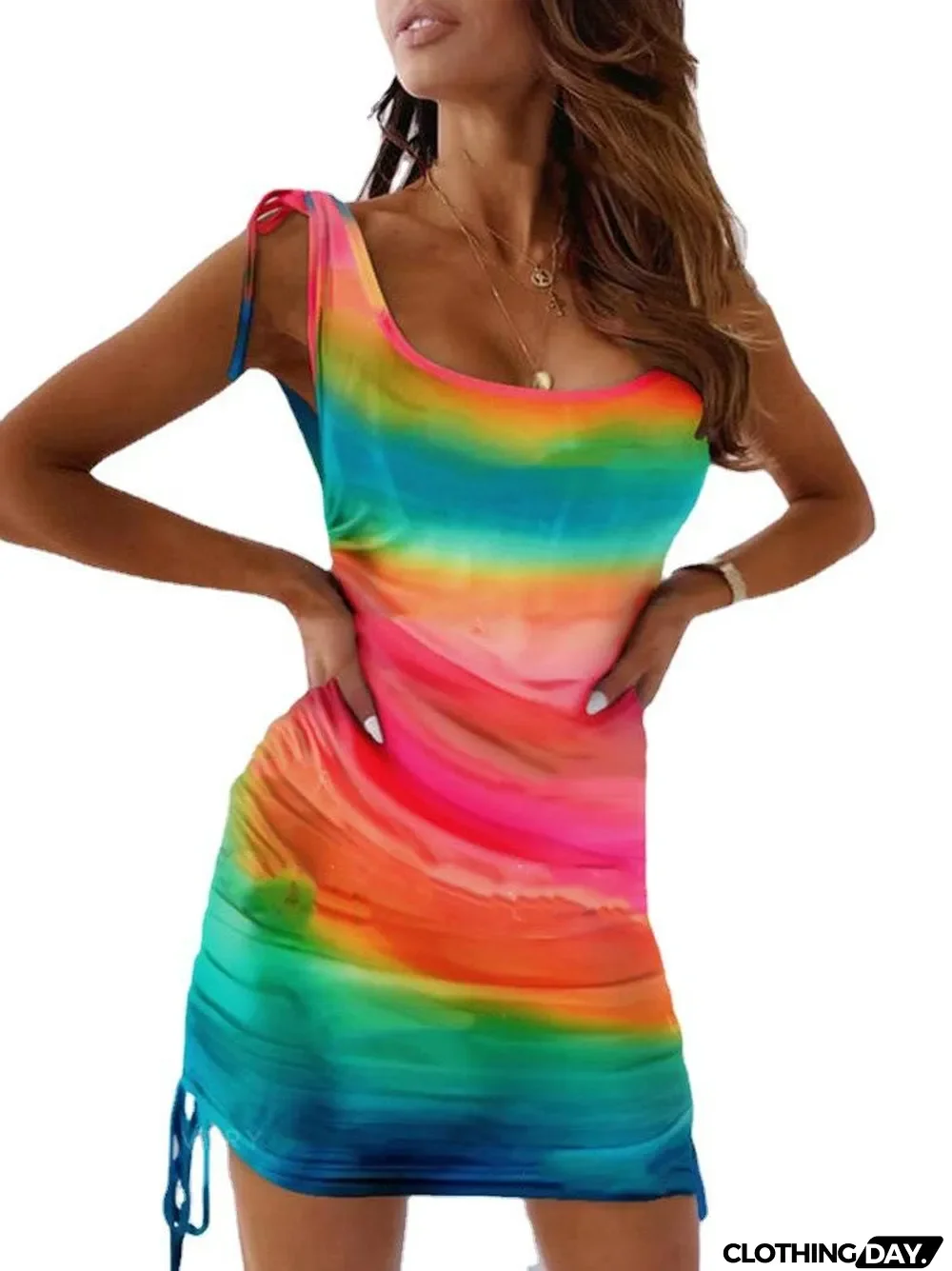 Women Sexy Sling With Hip Mid-waist Print Dress