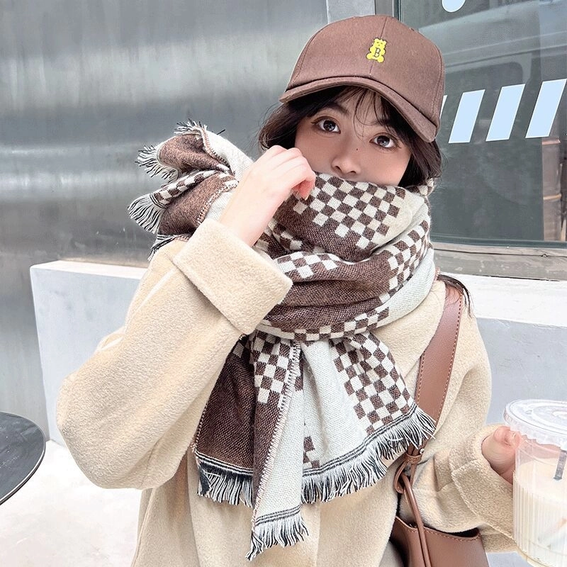 Online Celebrity British Plaid Cashmere Scarf Women’s Autumn And Winter Versatile Student Thickened Scarf Shawl Dual-use Couple Men