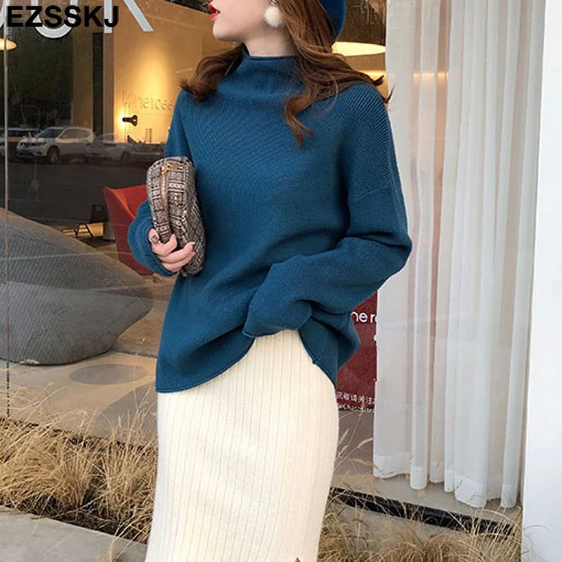 oversize Sweater Women Pullover Casual Turtleneck Long Sleeve chic loose 2021 Knit Sweater Female Jumpers soft top