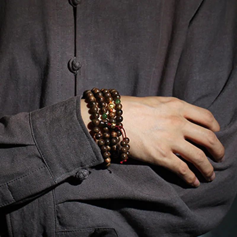 108 Mala Beads 999 Gold Agarwood Cyan Jade Six True Words Strength Bracelet