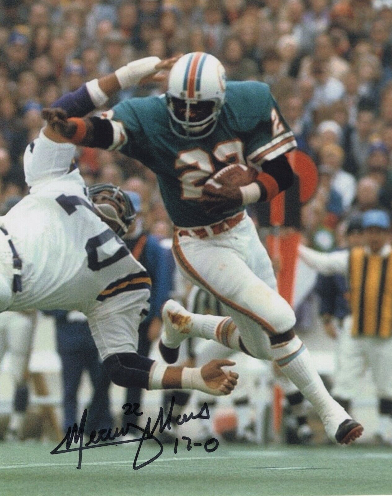 MERCURY MORRIS SIGNED AUTOGRAPH 8X10 Photo Poster painting MIAMI DOLPHINS PERFECT SEASON 17-0