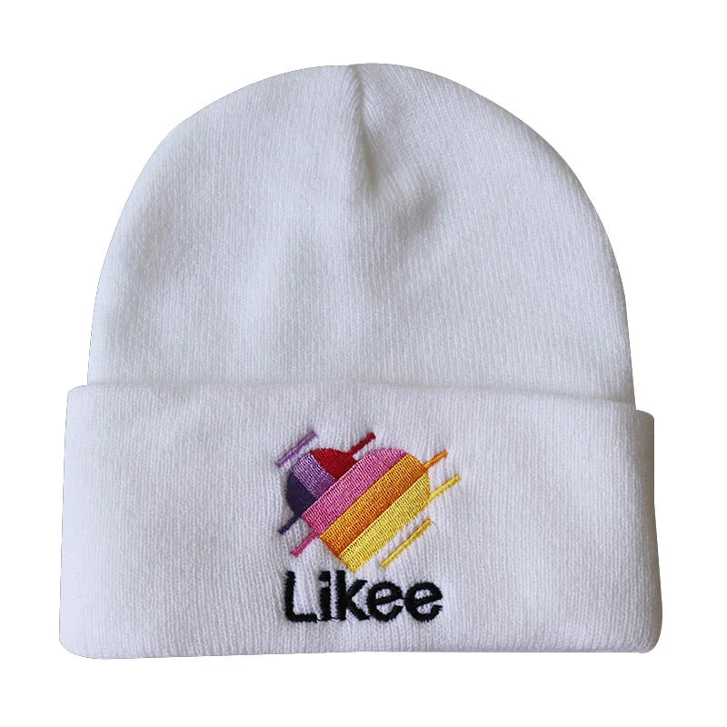 LIKEE Letter Embroidery Knitted Hat Warm Pullover Beanie