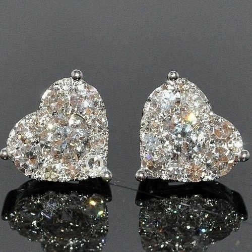 Dazzling Women's Fashion 925 Sterling Silver Full Crystal Diamond Rhinestone Heart Earring Heart Ear Studs Accessories (boucledoreille)