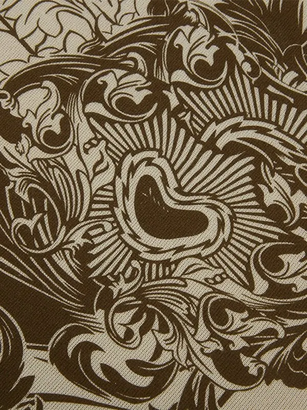 Brownm khaki zip-up hoodie with floral graphics