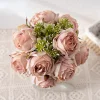 Bridal Pink Purple 12 Heads Rose Artificial Flower Bouquet Home Vase Faux Floral Decor