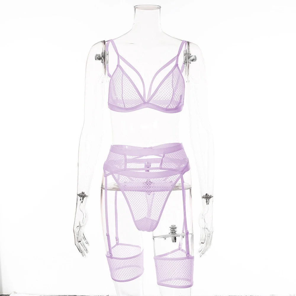 Yimunancy 3-piece Bra Set Women Hallow Out Transparent Bra Set 2020 Ladies Sexy Underwear Lingerie Set