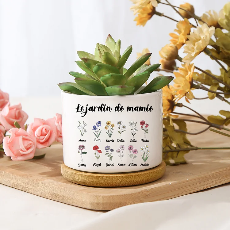 Vase/Pot de Fleurs 12 Prénoms et 1 Texte Personnalisés avec Fleurs de Naissance Décoration de la Maison (sans plantes) Jessemade FR