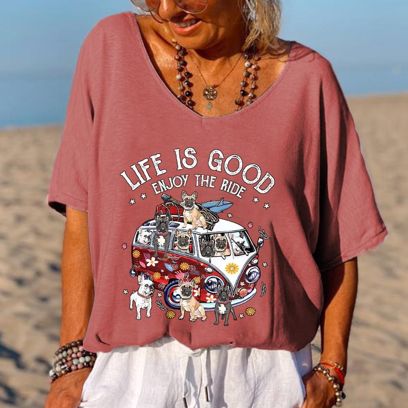 Life Is Good Enjoy The Ride Hippie Dog Graphic Tees