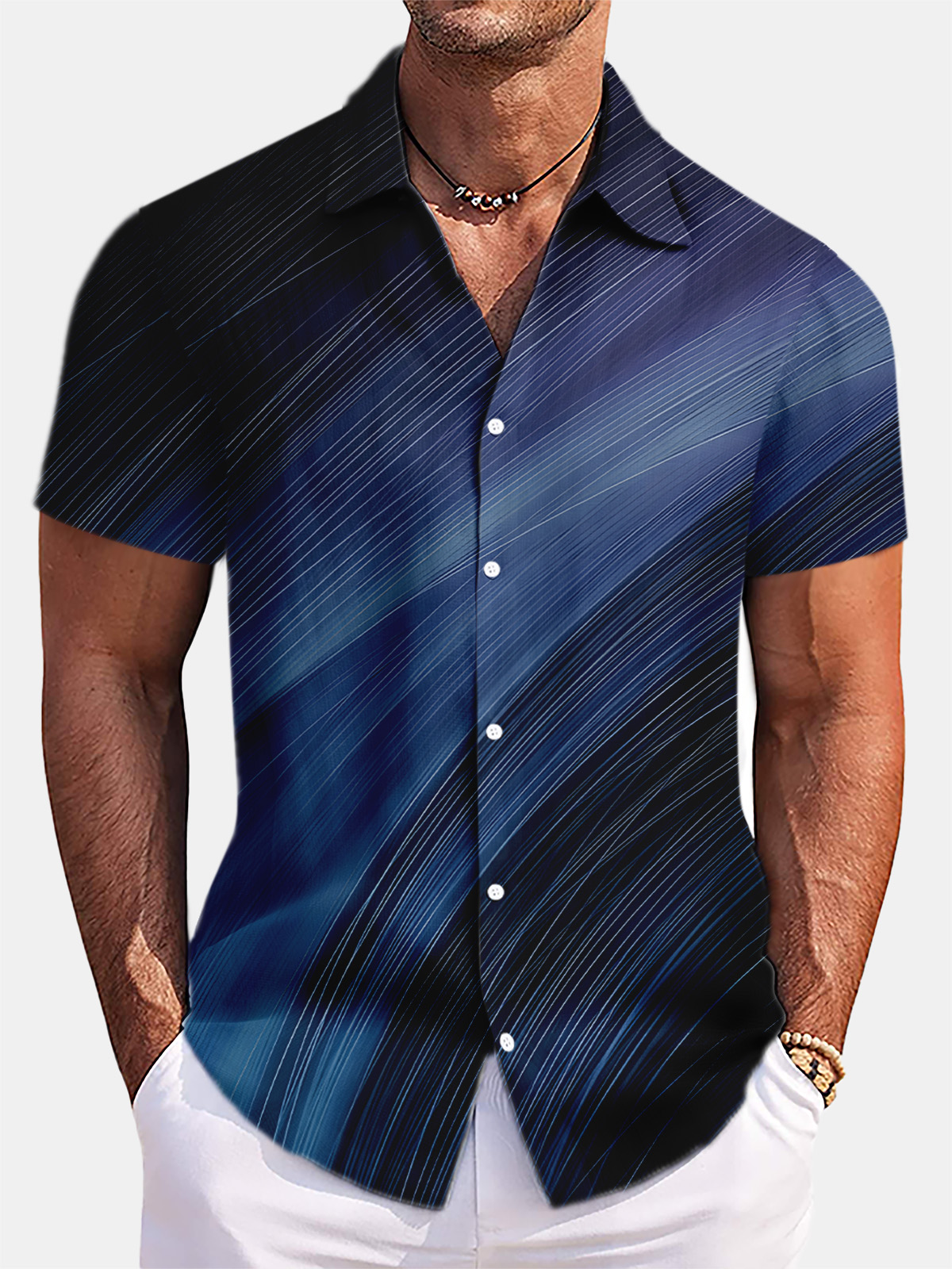 Men's Summer Casual Gradient Print Short Sleeve Shirt