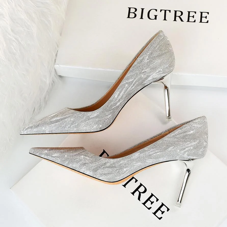 Fashion sexy stiletto high-heeled shallow pointy sequined shoes