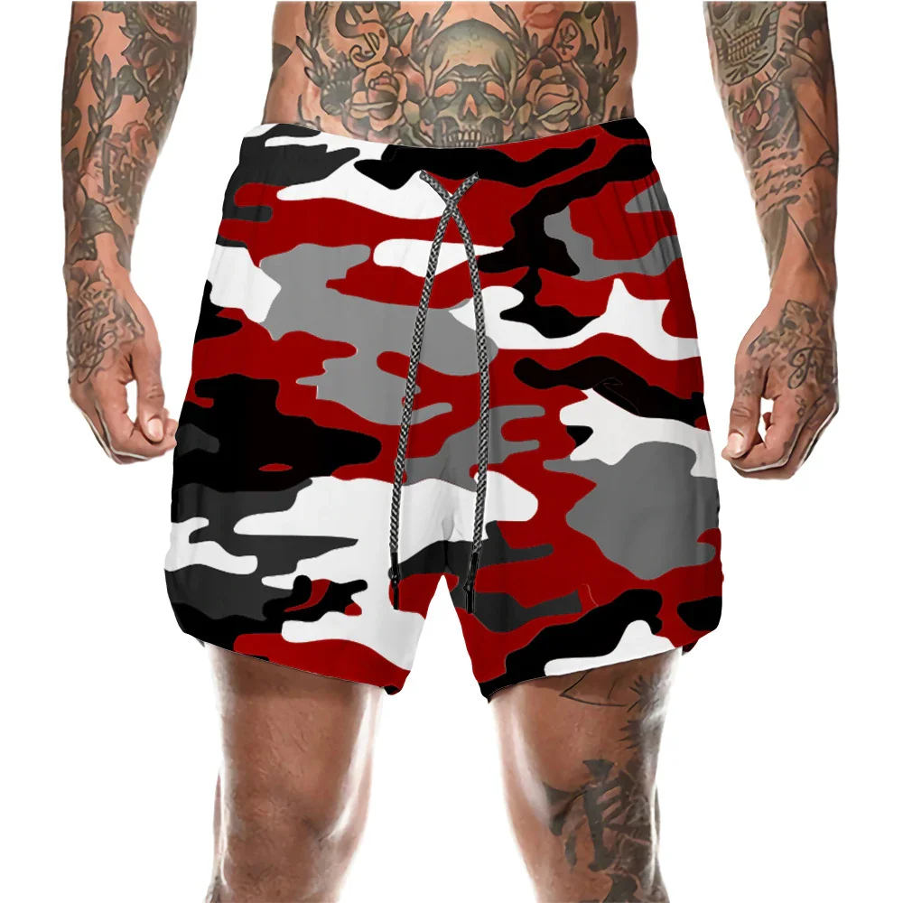 Men's Compression Liner No Chafe Red Camouflage Swim Trunk