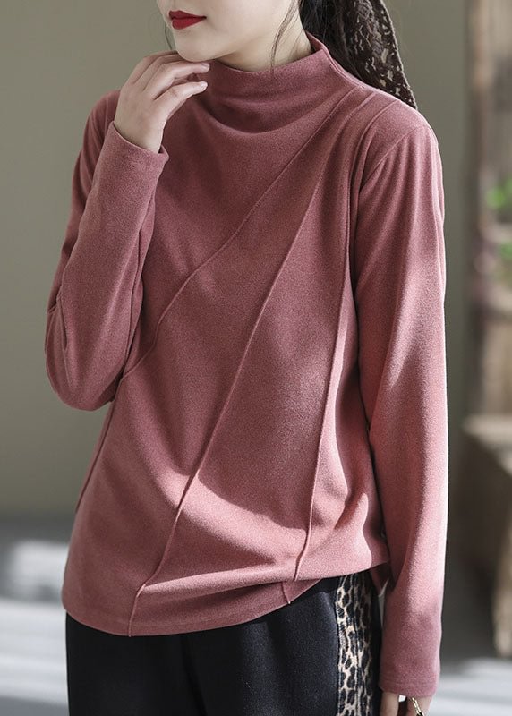 Organic Pink Stand Collar wrinkled Tops Long Sleeve CK2841- Fabulory