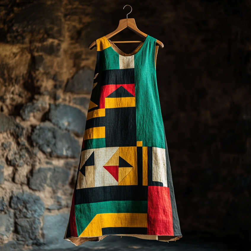 Vintage Juneteenth Black Pride African Geometric Art Print Crew Neck Tank Midi Dress