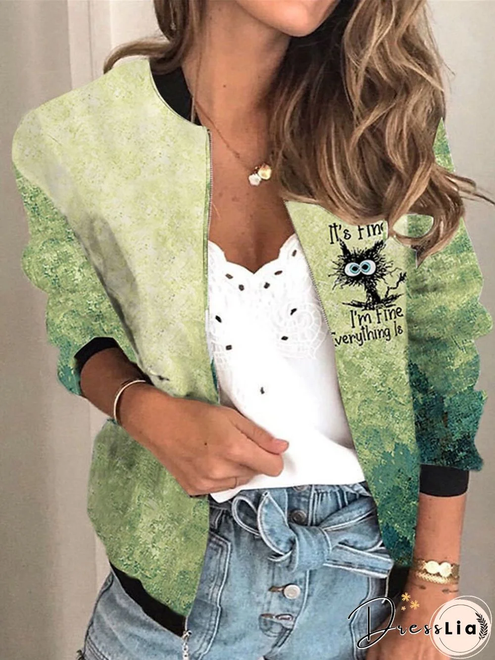 Casual Long Sleeve Printed Outwears Jackets