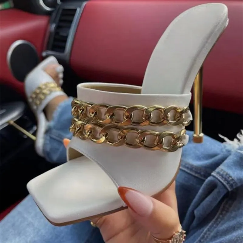 Women High Heels Sandals For Women 2021 Ladies Sexy Slippers Summer Chain Square Toe Sandals Female Party Shoes zapatillas mujer