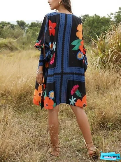 Fashion Fluffy Loose Dress Round Neck Bat Sleeve Women's Dress