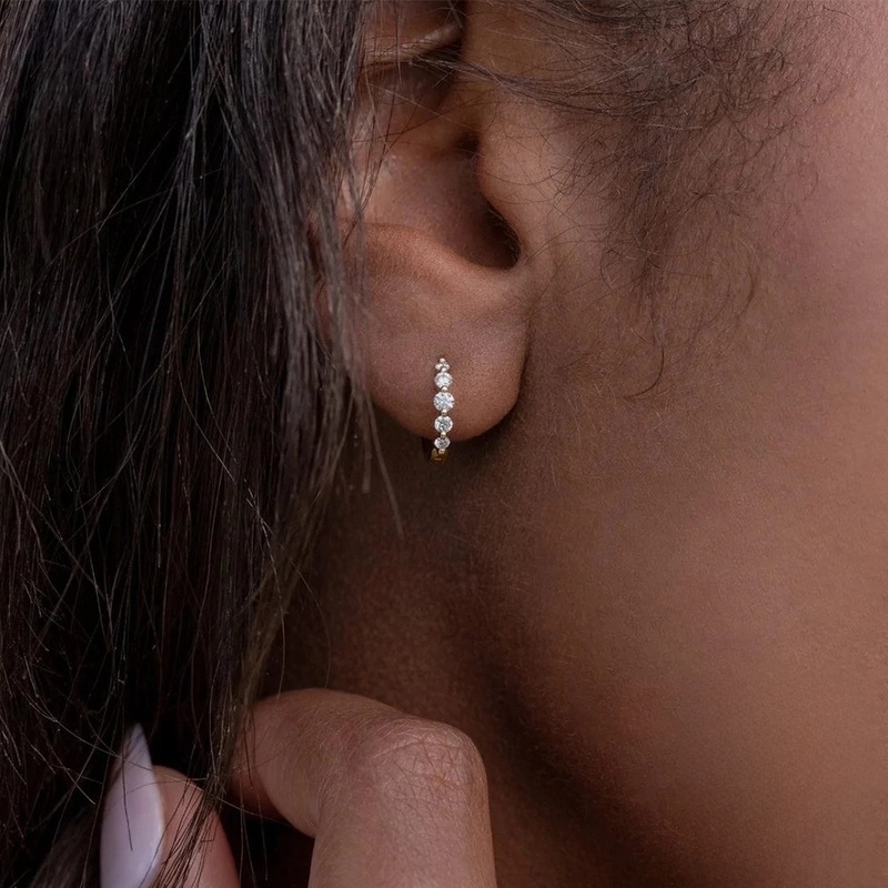 1 Pair 925 Sterling Silver Zircon Round Hoop Earrings