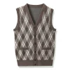 Men's Diamond Pocket Cardigan Knitted Sleeveless Sweater Vest