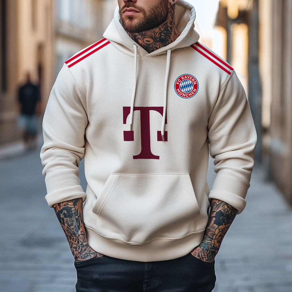 Men's Football Munich Pocket Long Sleeve Beige Loose Hoodie / TECHWEAR CLUB / Techwear