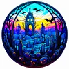 Diamond Painting -5D Full Round Drill Glass Halloween Cemetery(50*50 CM)