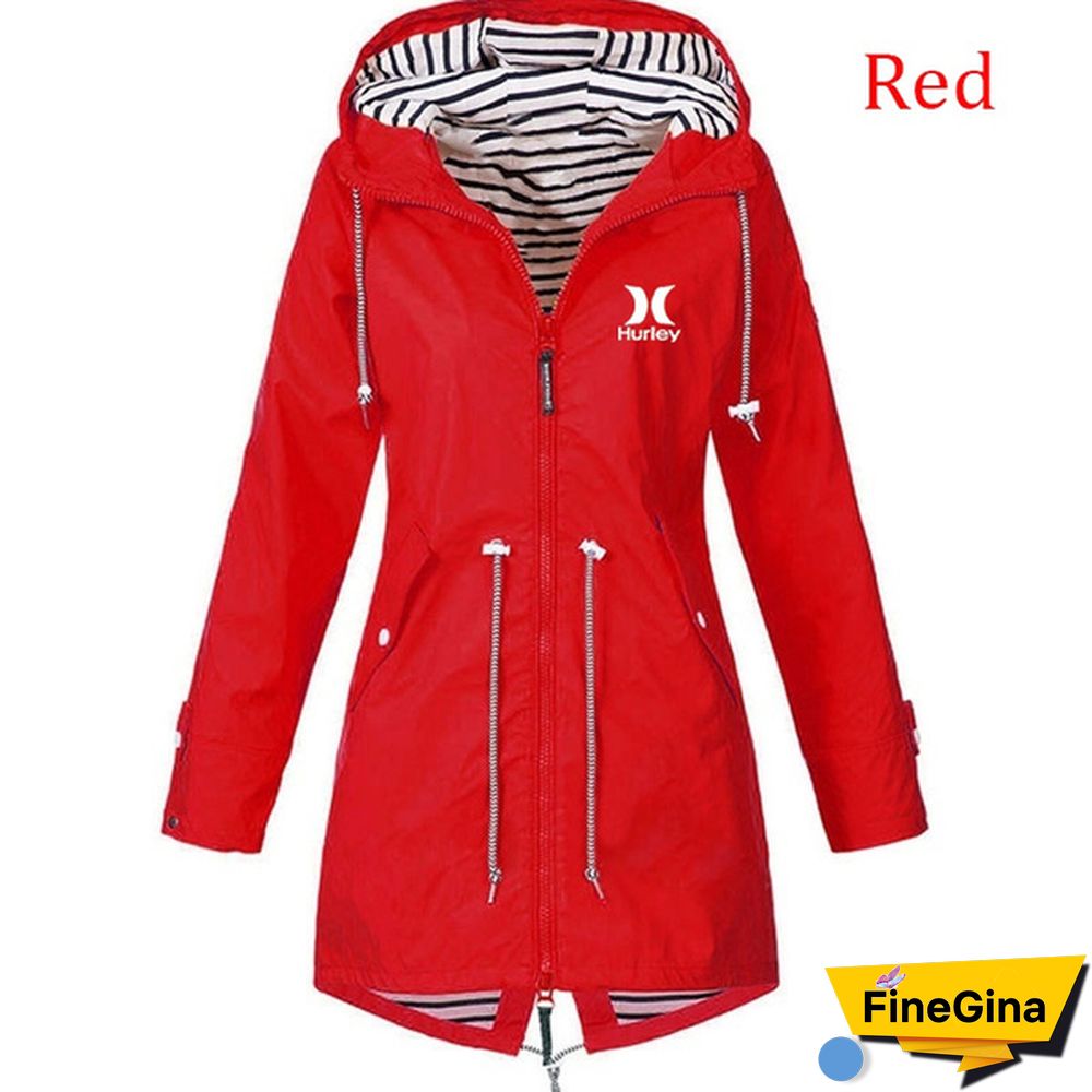 Women Outdoor Waterproof Rain Jacket Running Coat Jackets Climbing Hooded Sleeve Hooded Windbreaker Jacket