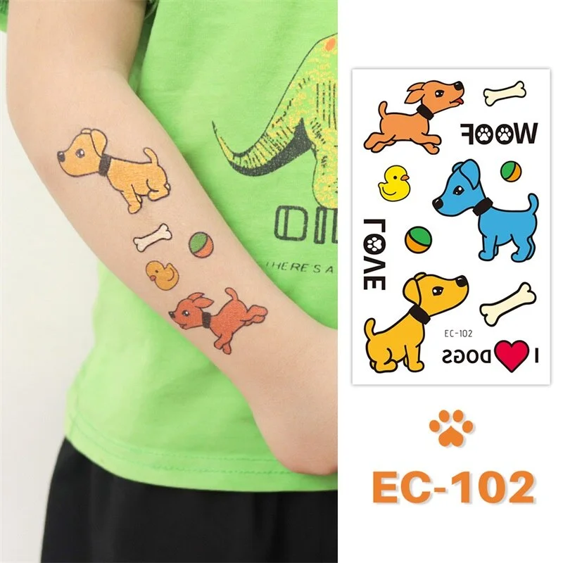 24 kinds Cute Cartoon Tattoo Stickers For Children faux tatouage temporaire Disposable Cat Dog Pets Temporary Waterproof