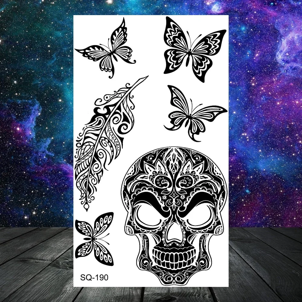 Thorns Wolf Dragon Scorpion Temporary Tattoos For Adult Men Boy Skull Tiger Lion Compass Fake Tattoo Neck Arm Hands Small Tatoos