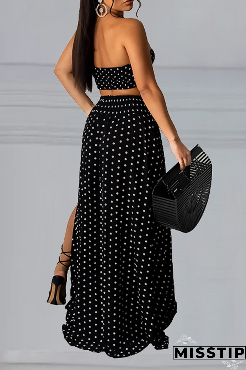 Yellow Sexy Dot High Opening Strapless Sleeveless Two Pieces