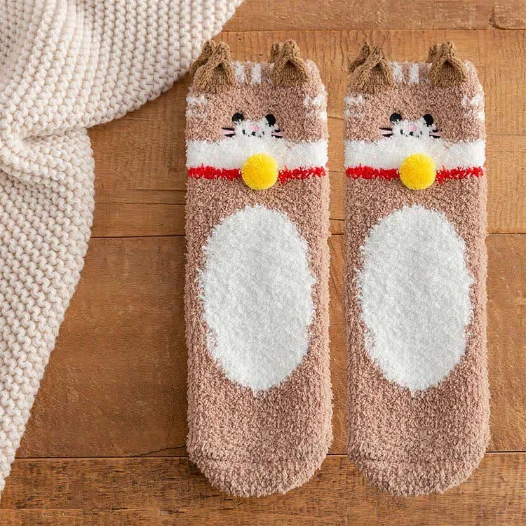 Cute Cartoon Kiity Colorblock Plush Socks Warm - Modakawa Modakawa