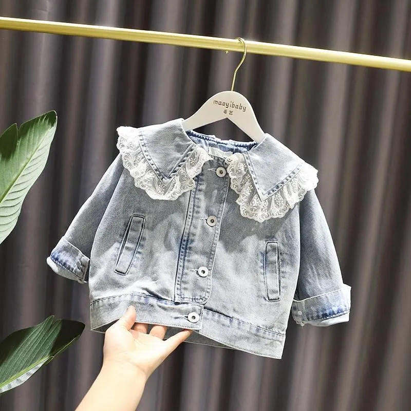 Spring/Autumn New 2021 Girls Jacket Denim Jacket Korean Loose  Flower Children's Jacket Baby Clothes Top Coat for Girl 1-8T