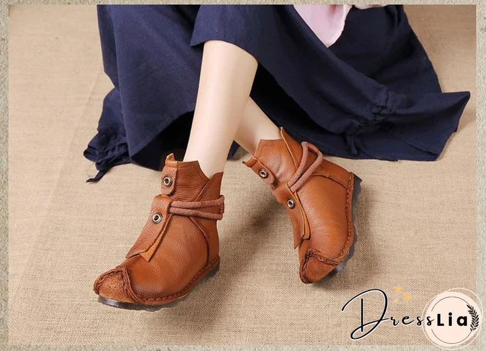 Women Genuine Leather High Quality Fashion Short Flats Ankle Boots
