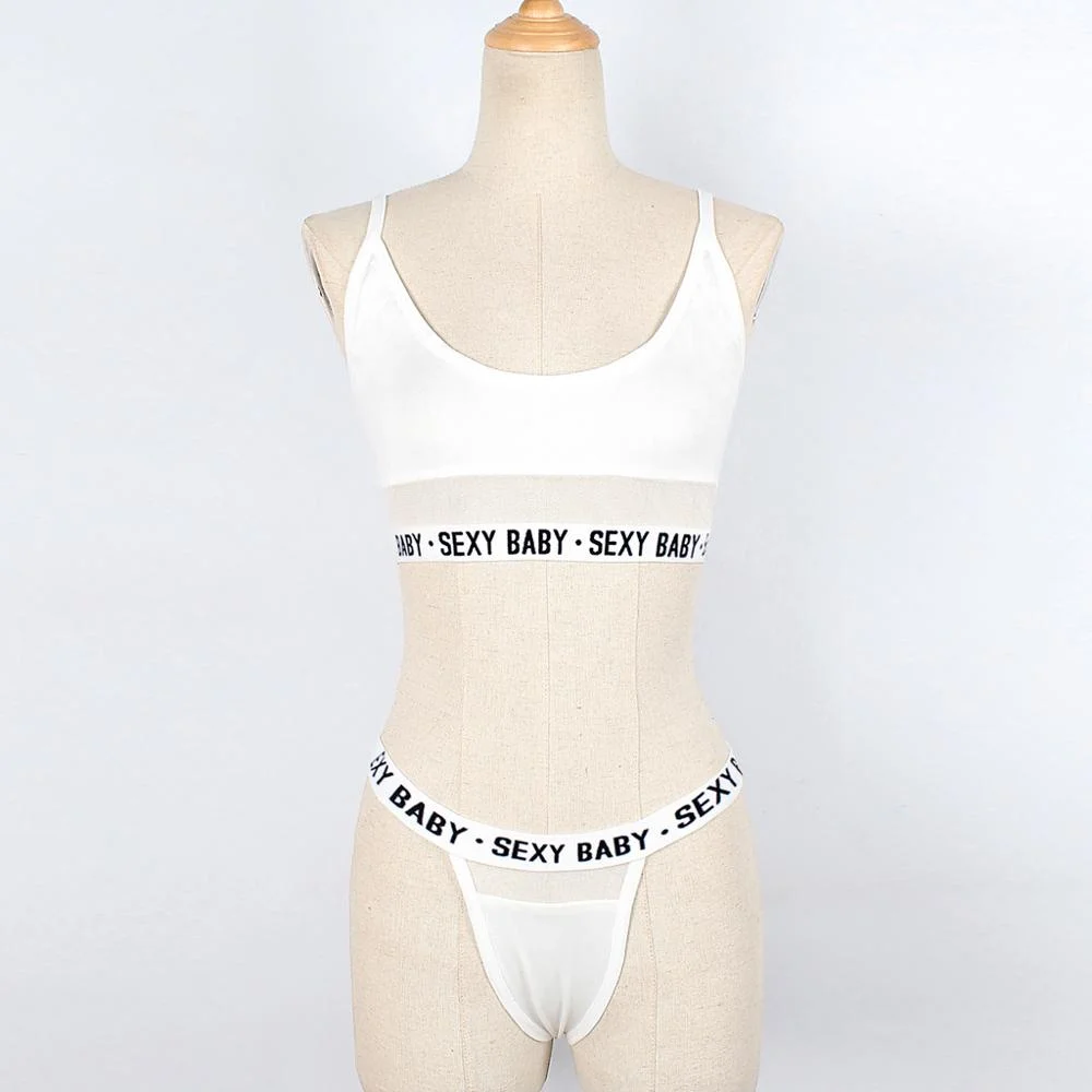Summer Sexy Fashion Letter Solid Patchwork  Underwear Women Set Women Lingerie Underwear G-String Set Lingerie Femme Lingerie