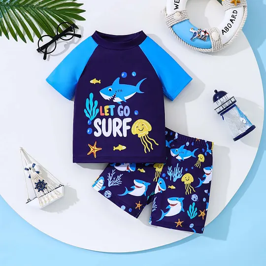 【18M-6Y】Boys' Cute Animal Print Set – Dinosaur, Shark & Turtle