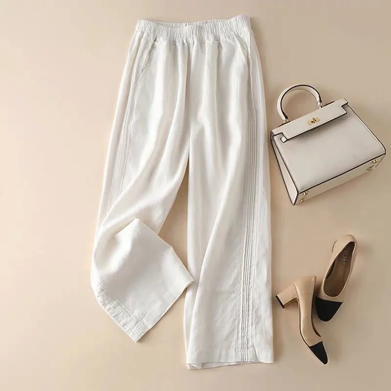 Summer thin cotton linen wide-leg pants