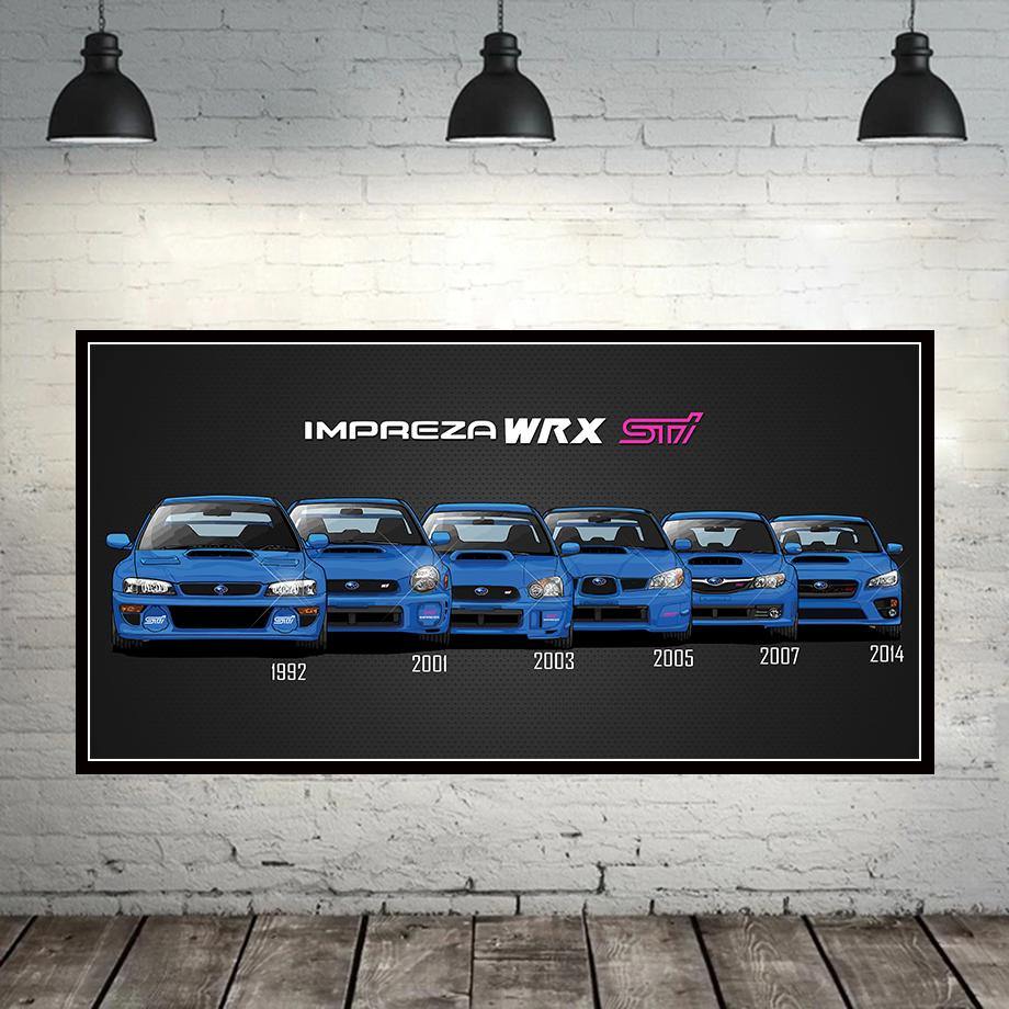 Subaru WRX STI Generations Canvas Printed Poster 