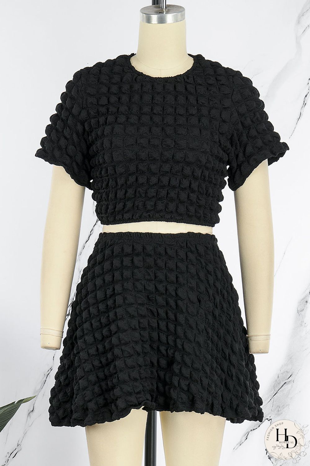 Black Casual Solid Patchwork O Neck Short Sleeve Two Pieces