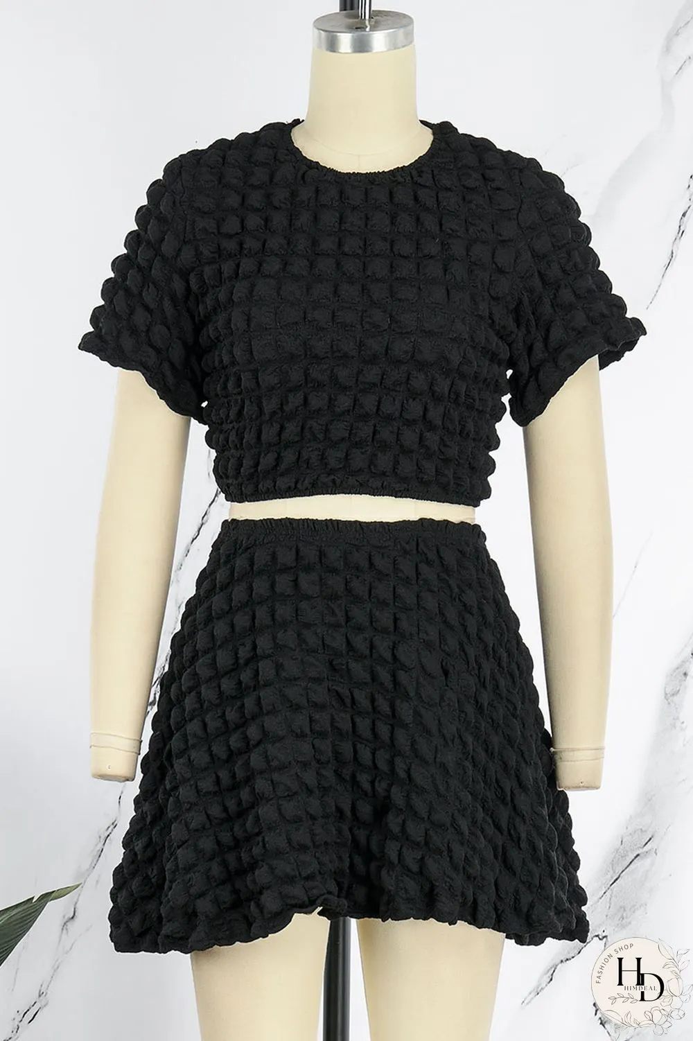 Black Casual Solid Patchwork O Neck Short Sleeve Two Pieces