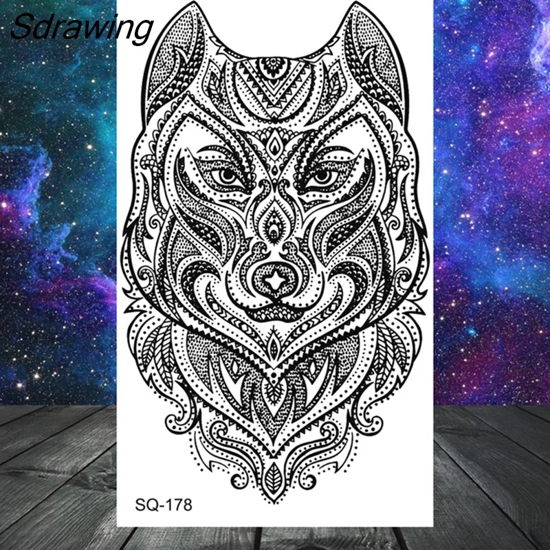 Sdrawing Butterfly Anchor Lion Wolf Temporary Tattoos For Women Men Skeleton Whale Elephant Fake Tattoo Neck Arm Hands Small Tatoo