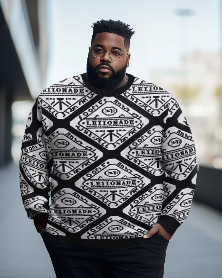 Men's Plus Size Casual Letter Warm Long Sleeve Crew Neck Sweater