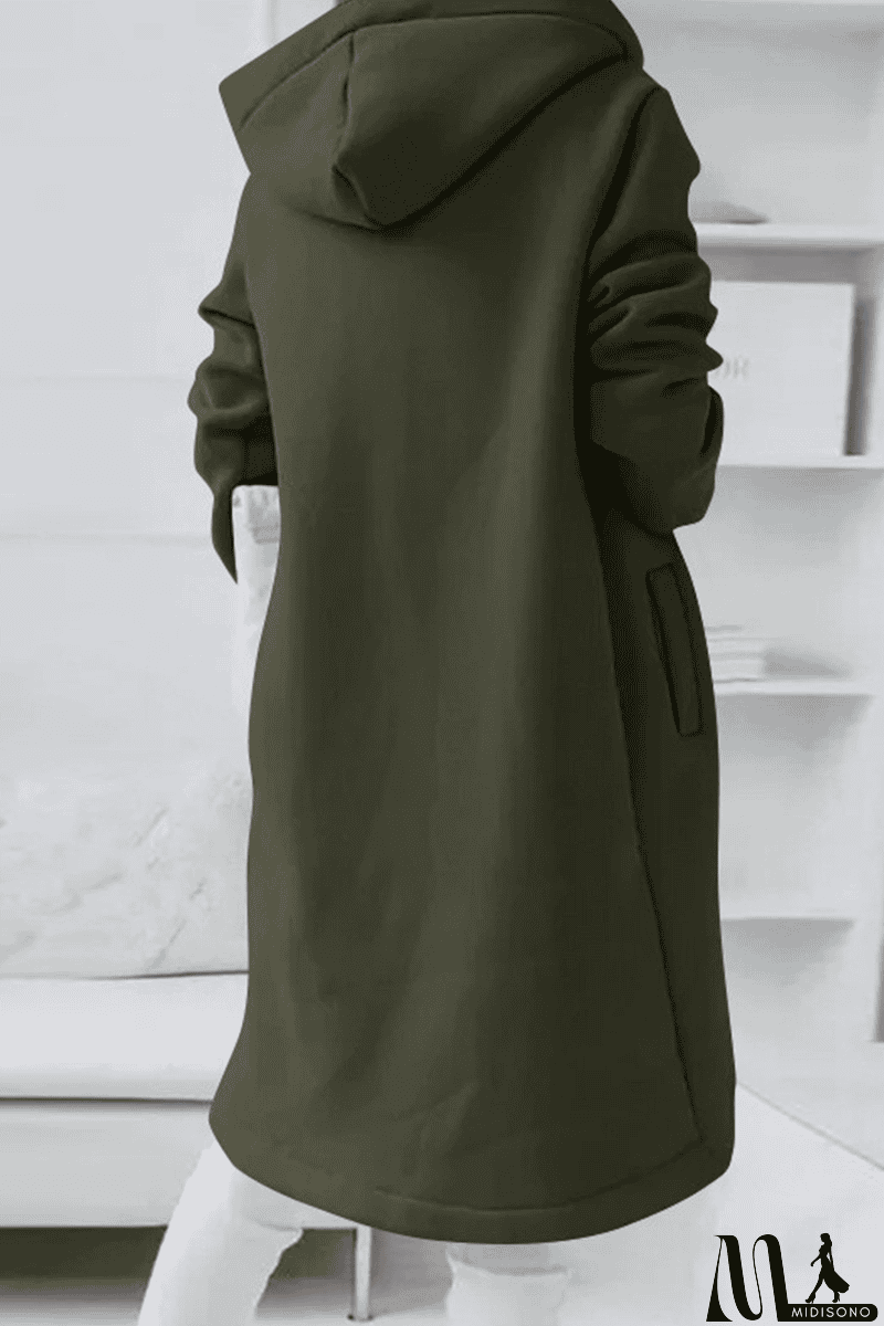 MidiSono - Casual Solid Draw String Zipper Hooded Collar Outerwear(8 Colors)