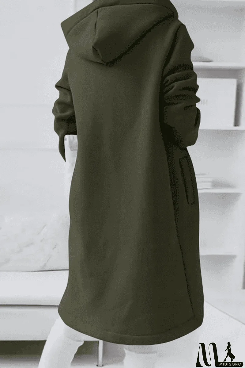 MidiSono - Casual Solid Draw String Zipper Hooded Collar Outerwear(8 Colors)