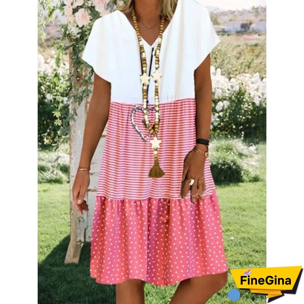 Neck Short Sleeve Cotton-Blend Dresses