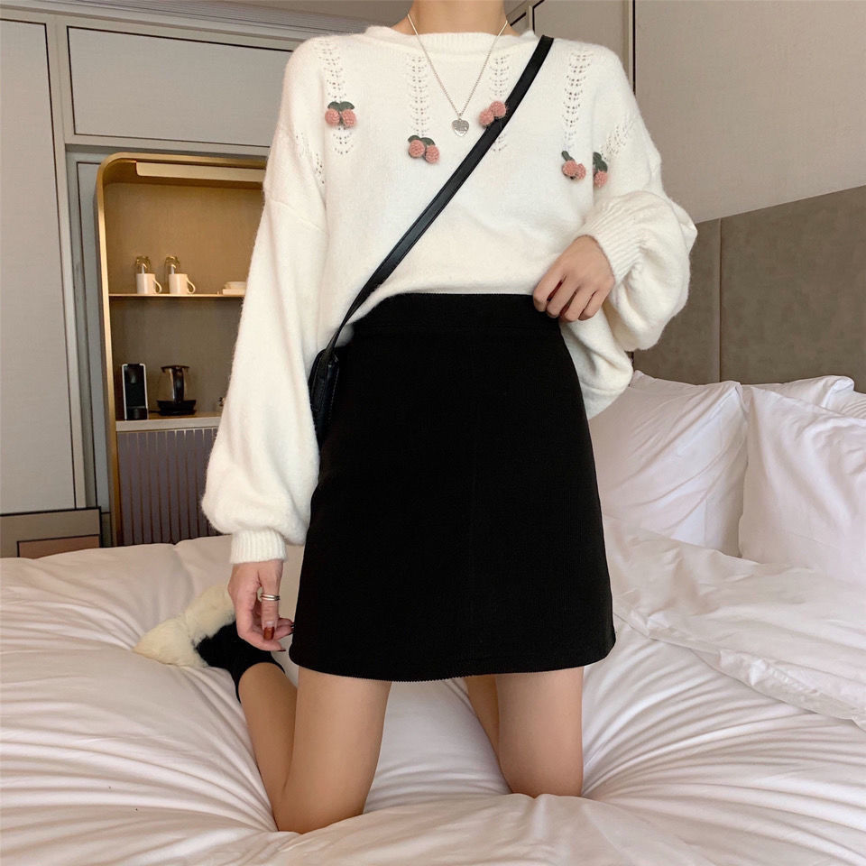 Woman Skirts Corduroy Women's Spring and Autumn Skirt Loose Skirt High Waist A- line Skirt Failed Faldas Jupe