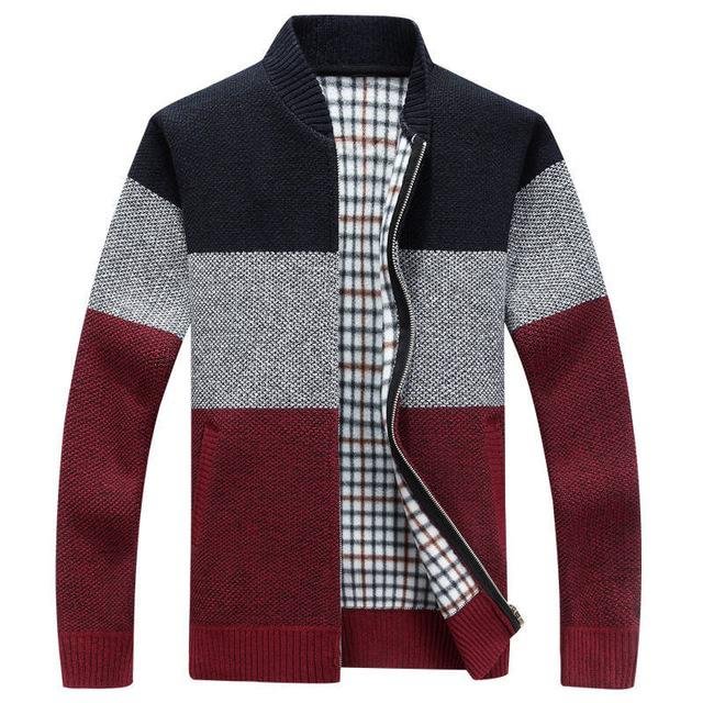 Men Thick Cardigan Coats Gradient knitted Zipper Jackets